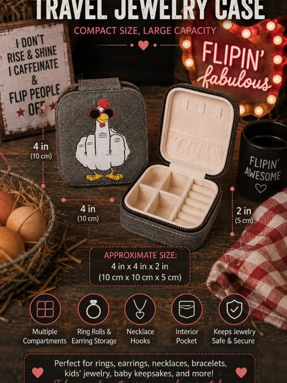 Flipin’ Chicken Travel Jewelry Case